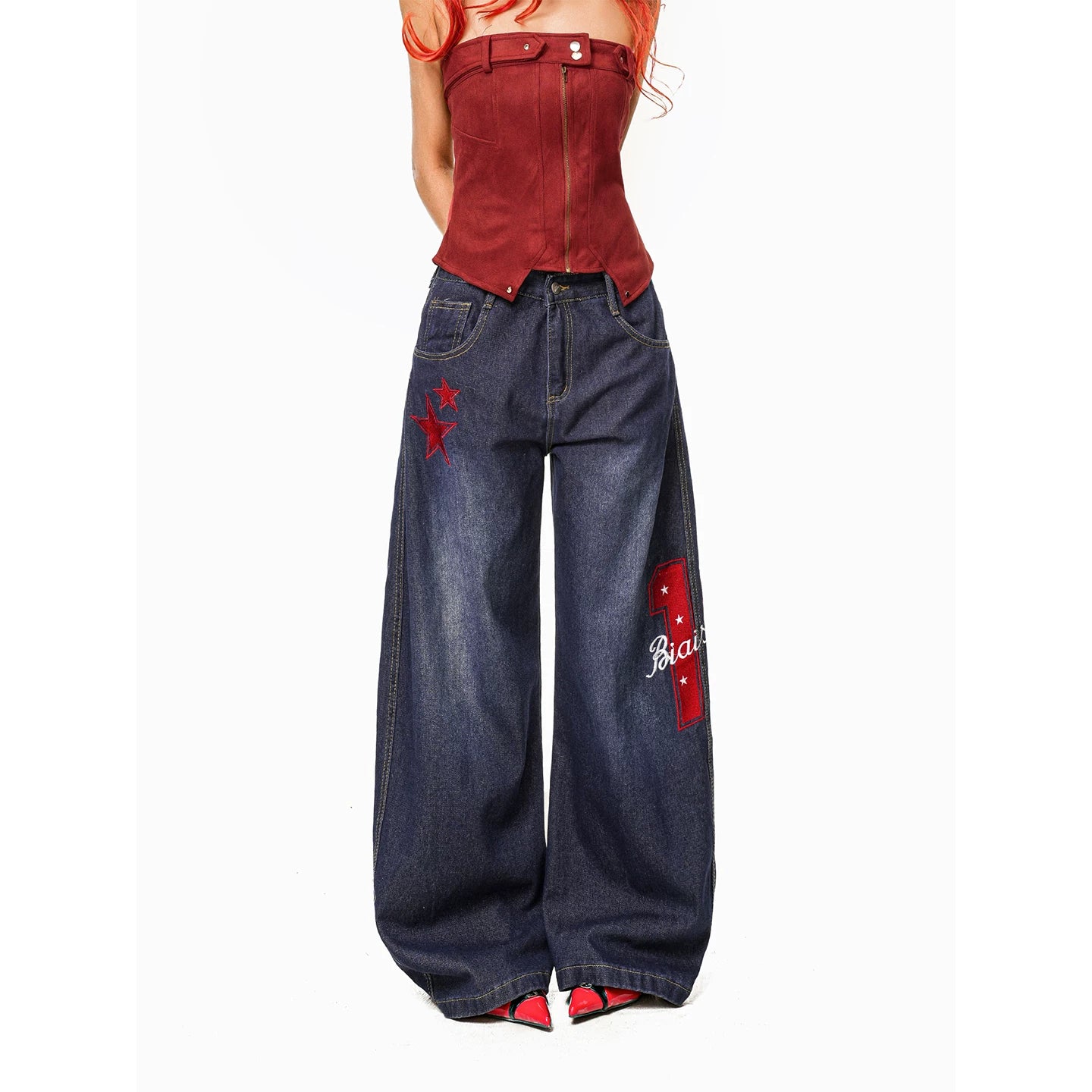 Arielink Vintage Star Print Mopping Wide Leg Pants