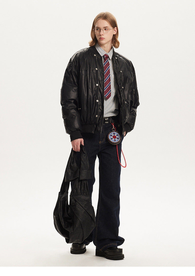MADEEXTREME PU Crack Old Black Flying Suit Jacket