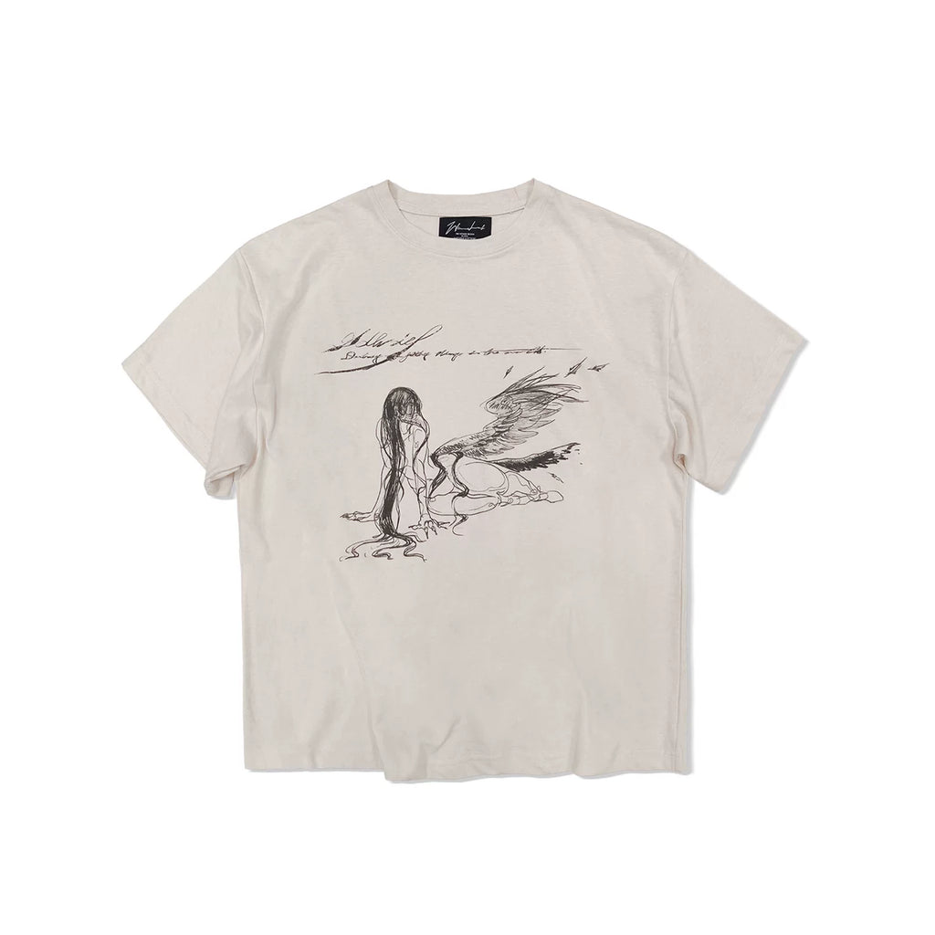 WANNA LAB Hand-painted Print Cool Casual Tee