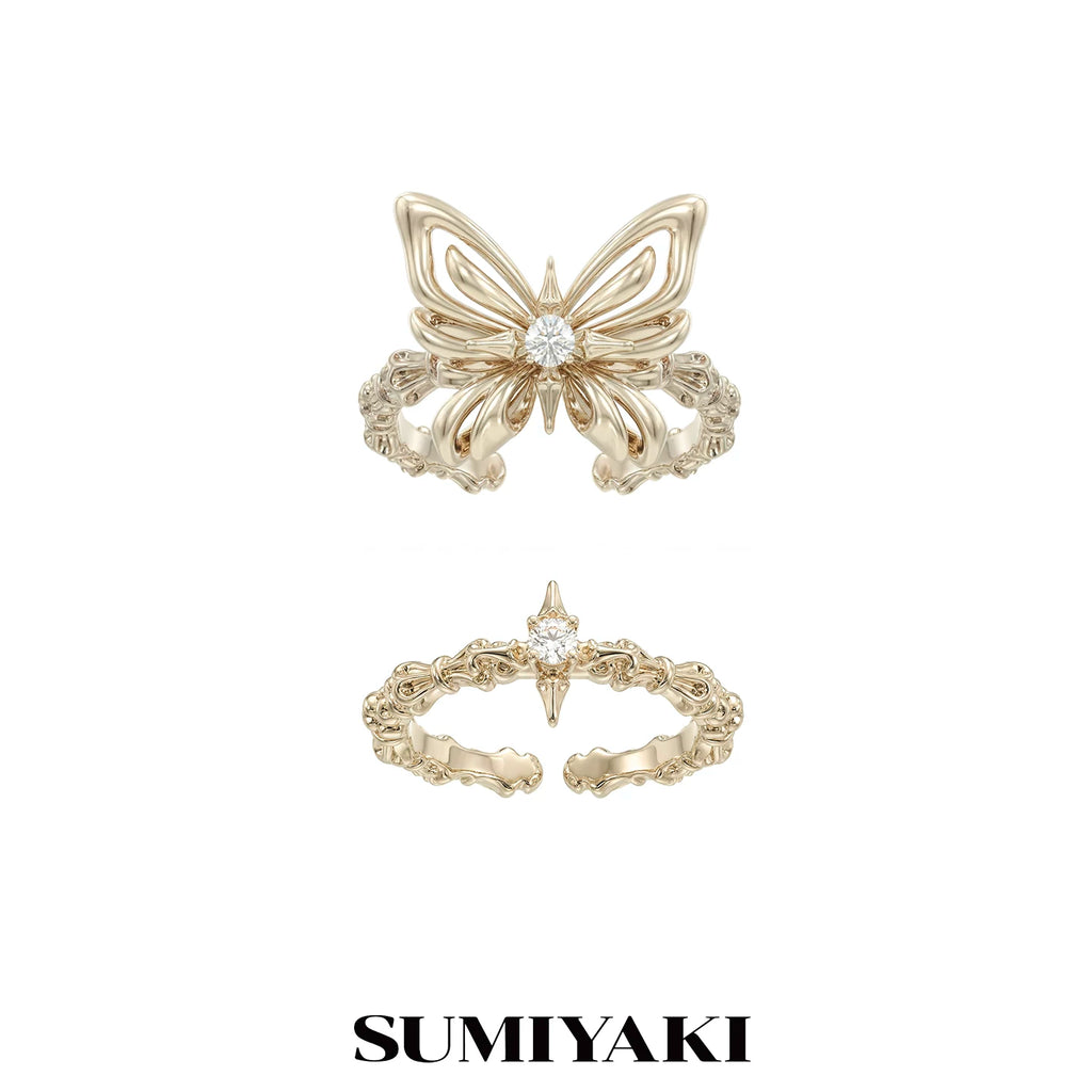 Sumiyaki 6.8g Gold-Plated Butterfly Ring Set