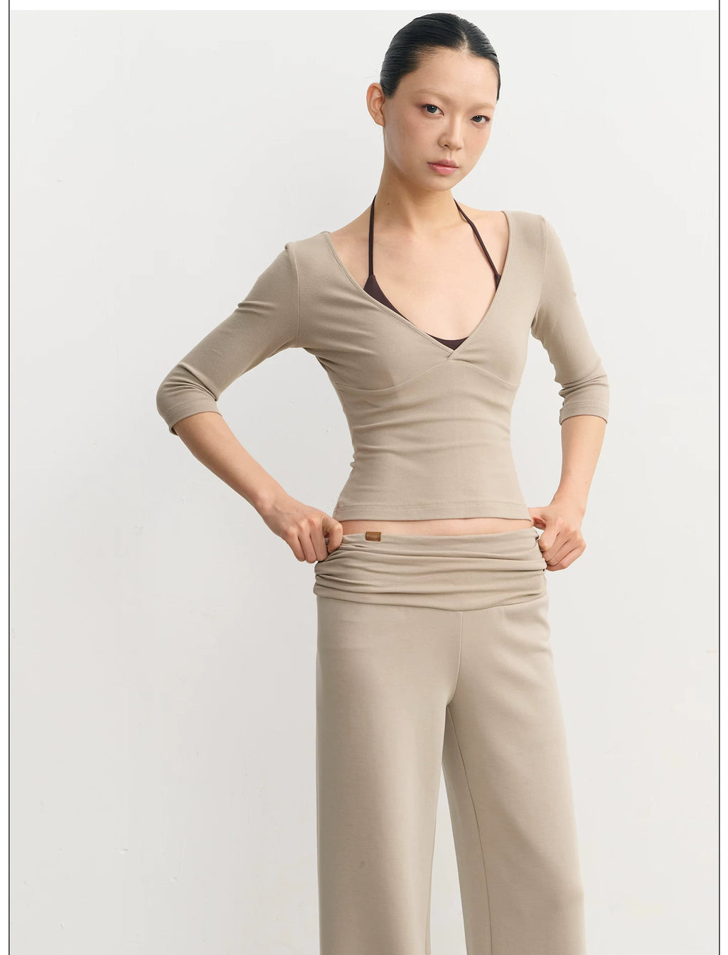 LINY LIBERTY26SS Slim-fit V-neck Micro-pull Casual Pants Sports Suit