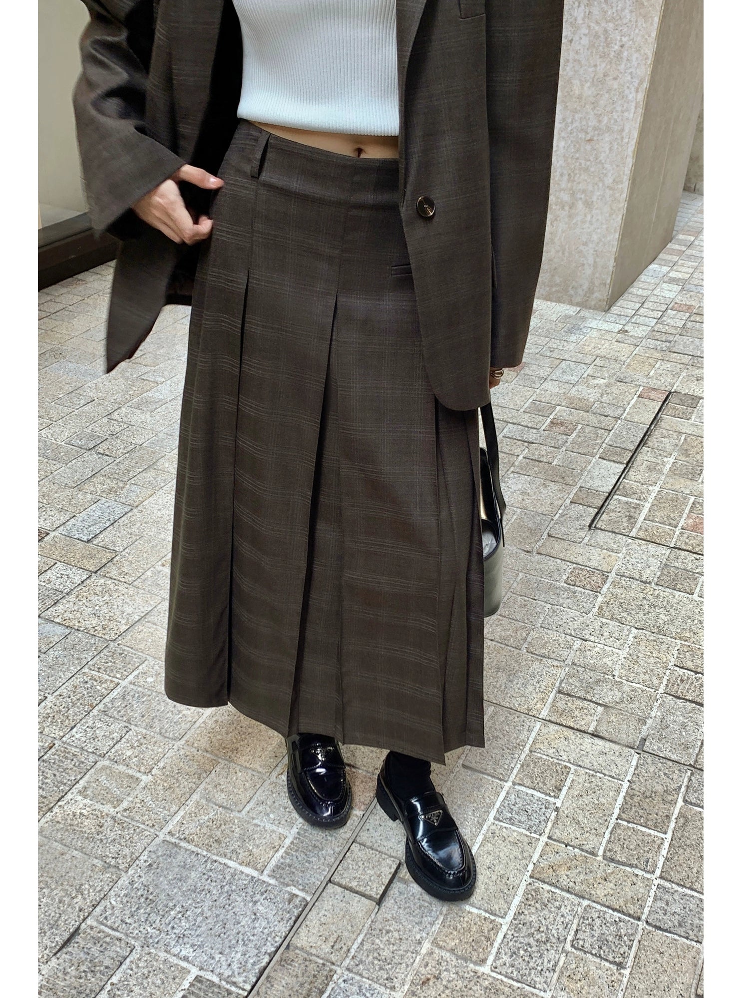 NEVA HU High Waist A Word Plaid Skirt