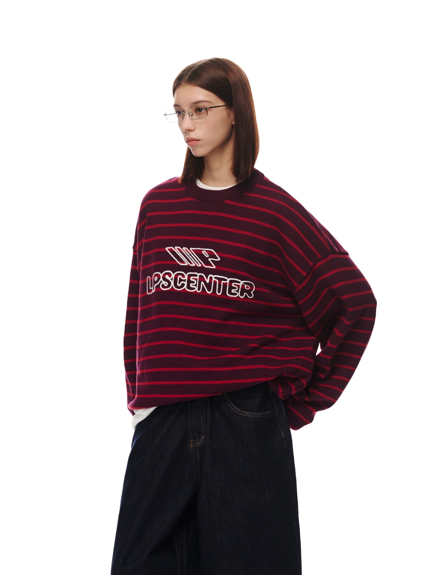Loopsoon Chain Embroidered Striped Sweater