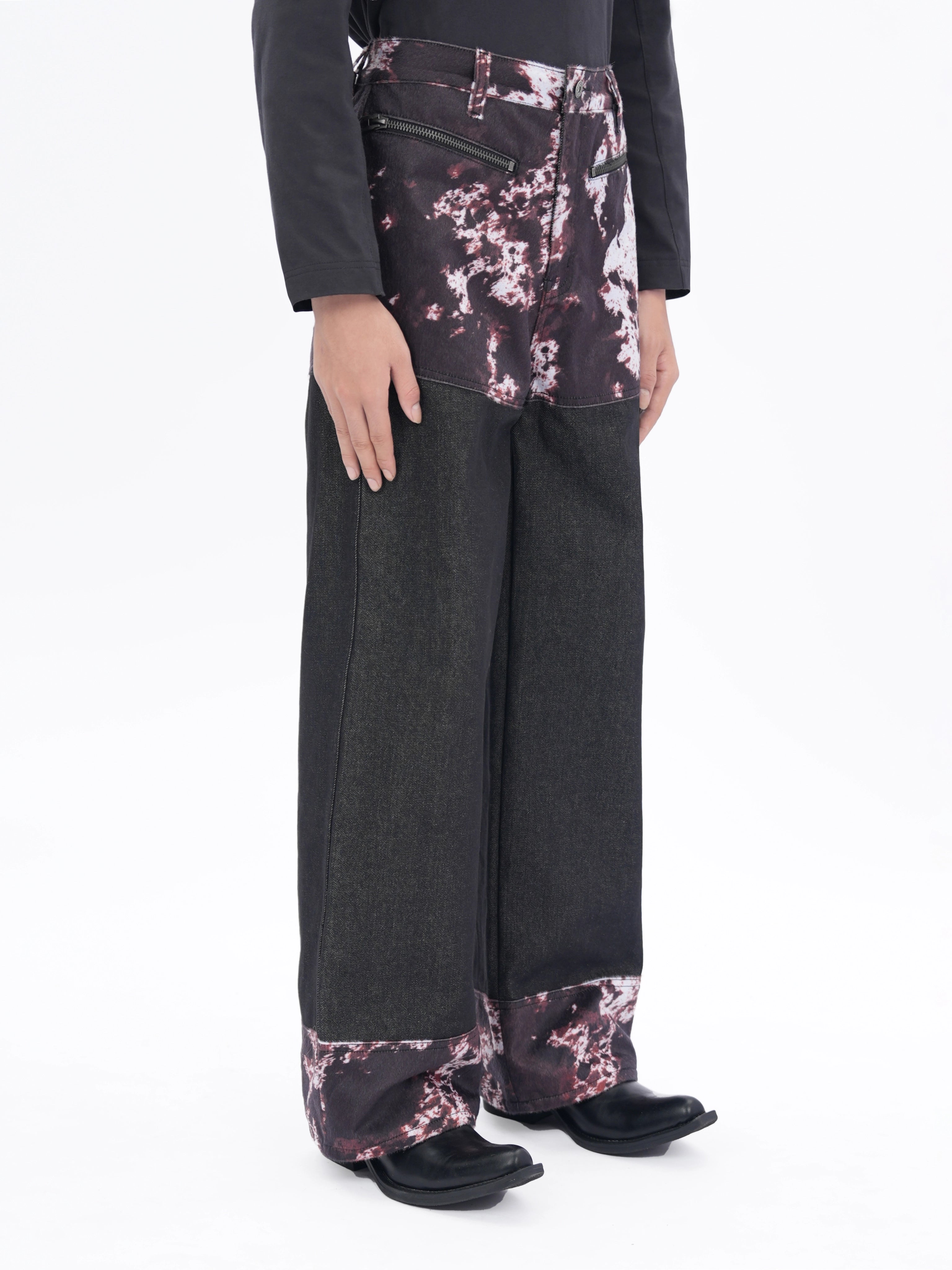 ETHEREAL PRODUCTION Striped Horsehair Stitched Denim Trousers