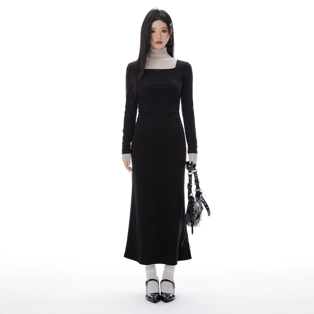Imone Fake Two-piece Pleated Waist Mesh Splicing Dress