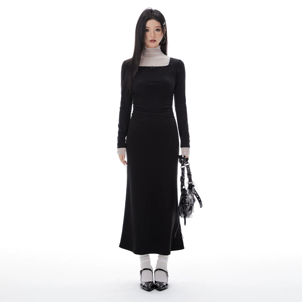 Imone Fake Two-piece Pleated Waist Mesh Splicing Dress
