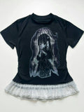 WEBBAR 2d Goth Black Lace Tee