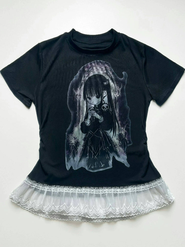 WEBBAR 2d Goth Black Lace Tee