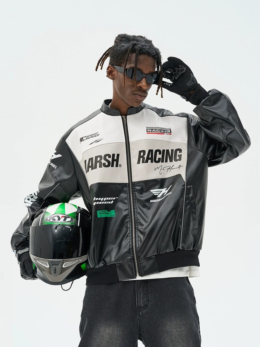 Harshandcruel Vintage Racing Suit Faux Leather Jacket