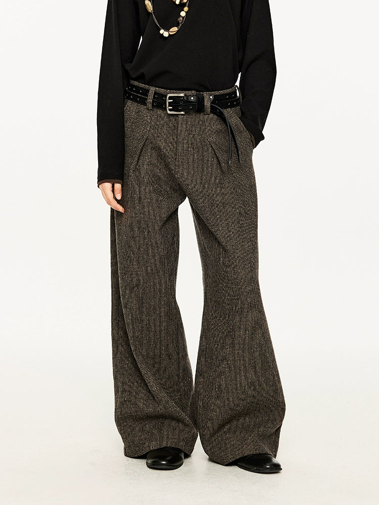 KREATE Tweed Pleated Slightly Wide A-shaped Casual Trousers