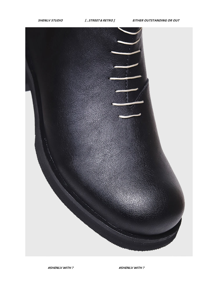 SHENLV StuIO Round Head Chelsea High-top Leather Shoes