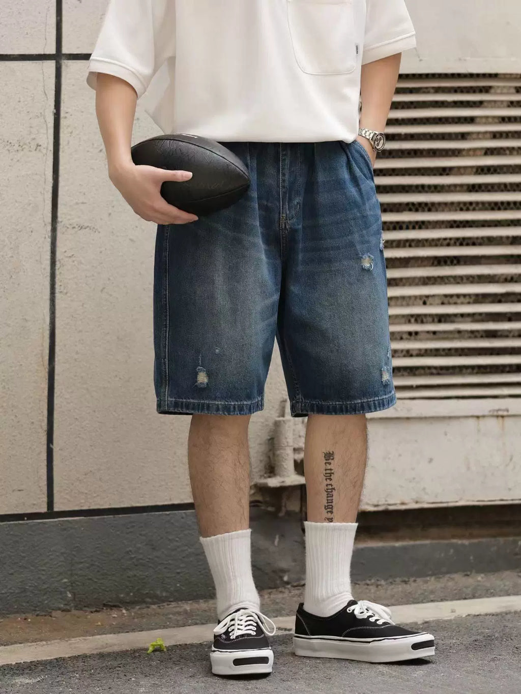 DESICCANT Wash Water and Make Old Japanese Loose Denim Shorts