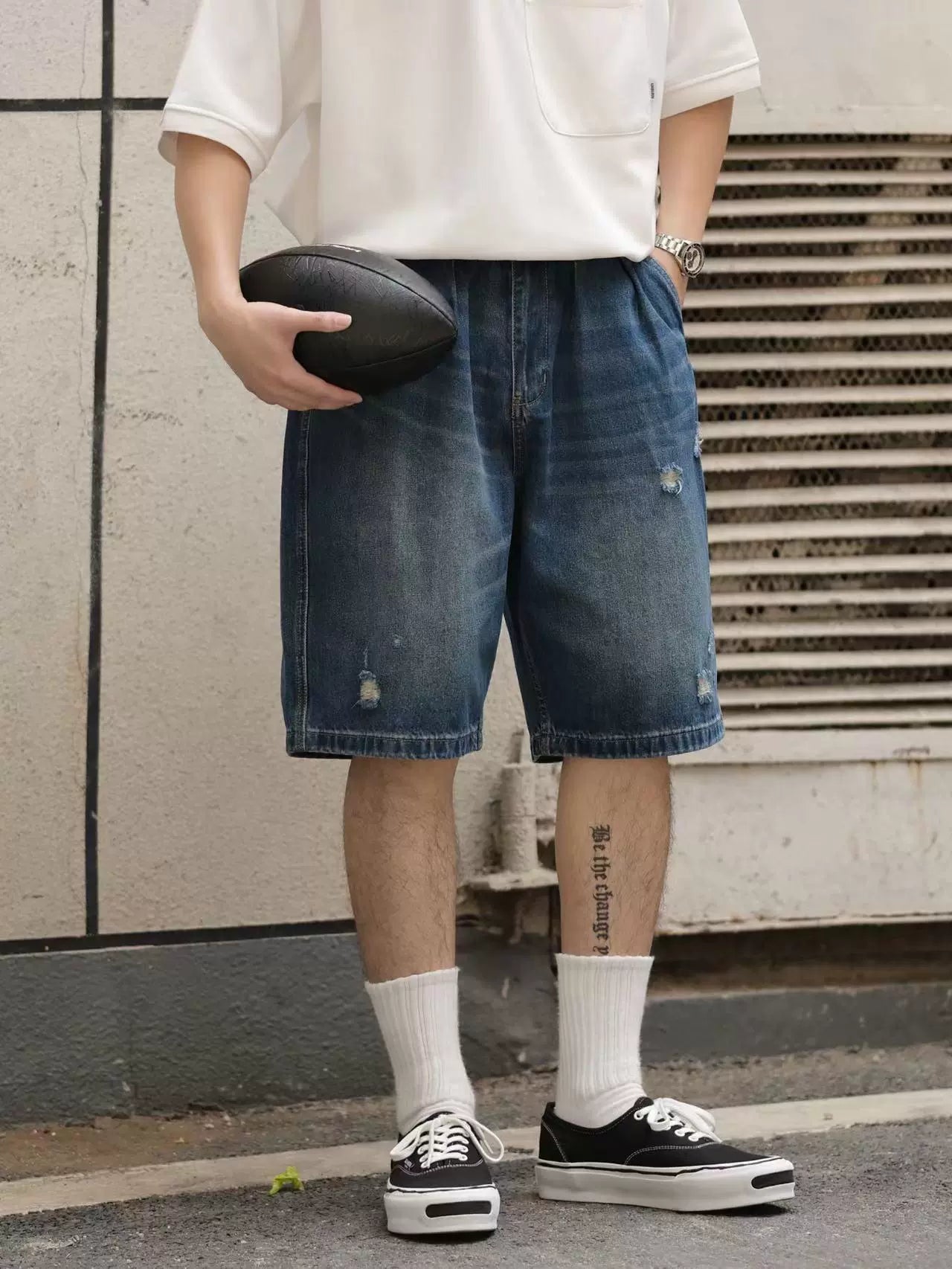 DESICCANT Wash Water and Make Old Japanese Loose Denim Shorts