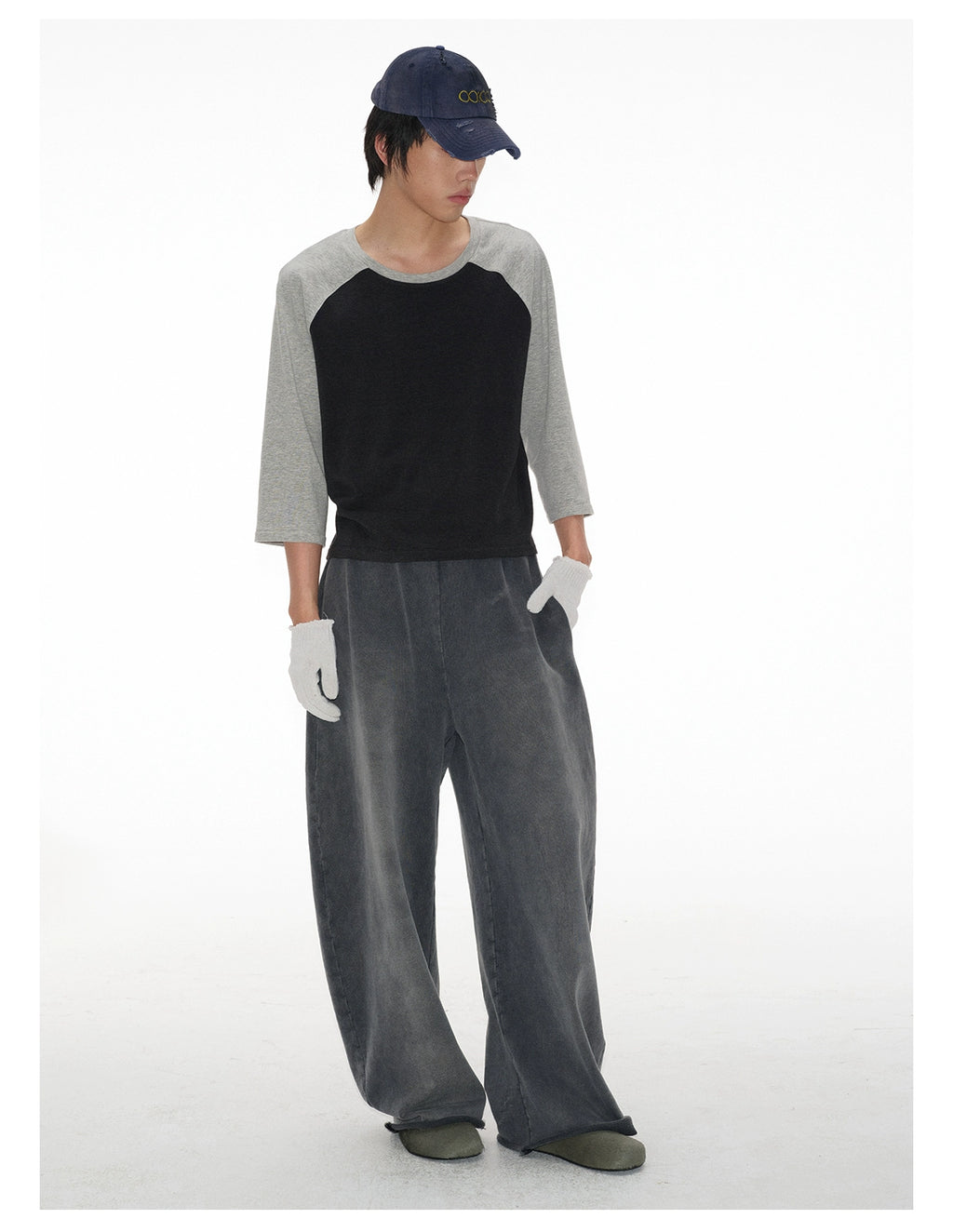 JCAESAR Contrast Shoulder Daily Versatile Seven-quarter Sleeve Tee