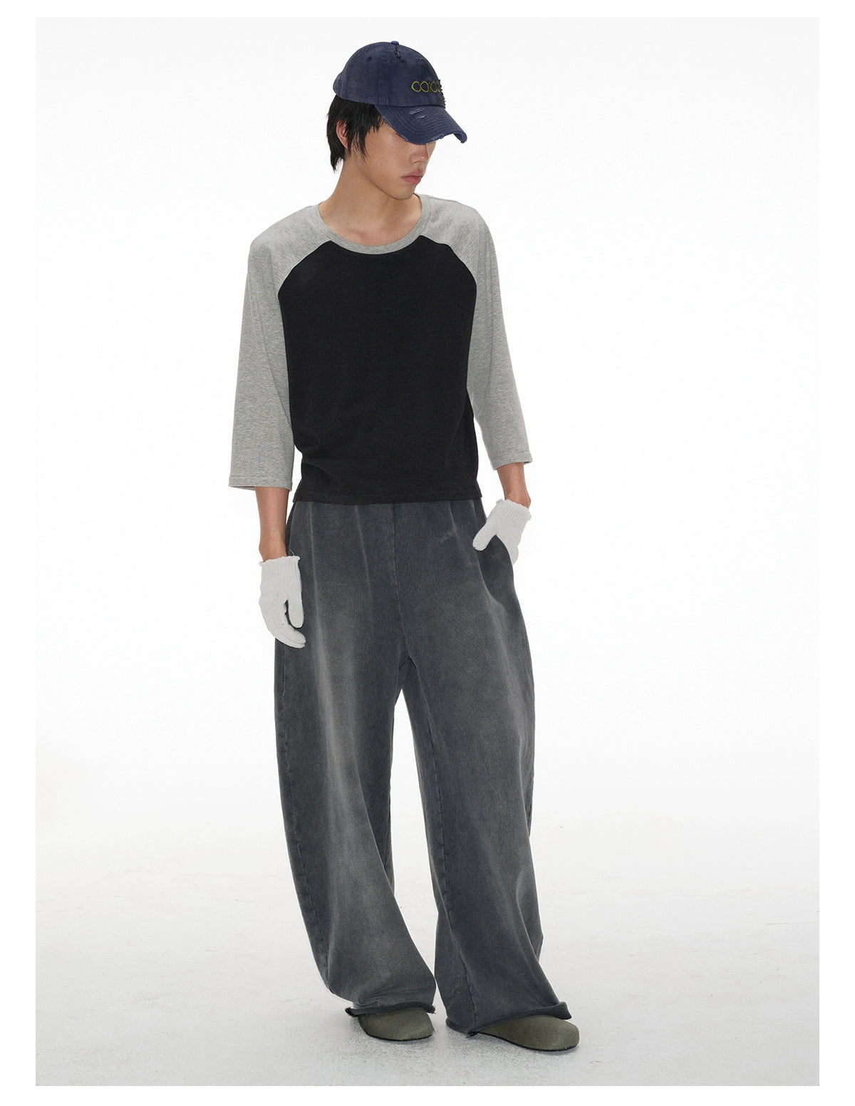 JCAESAR Contrast Shoulder Daily Versatile Seven-quarter Sleeve Tee