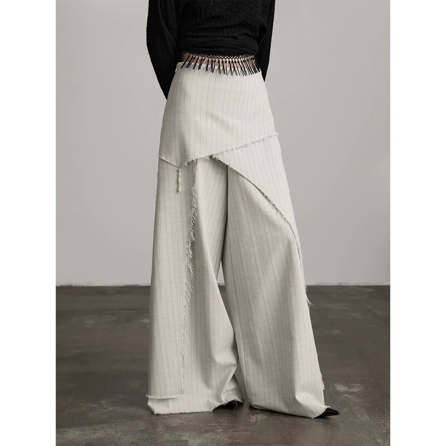 INDULGE Irregular Striped Scimitar Wide-leg Slacks