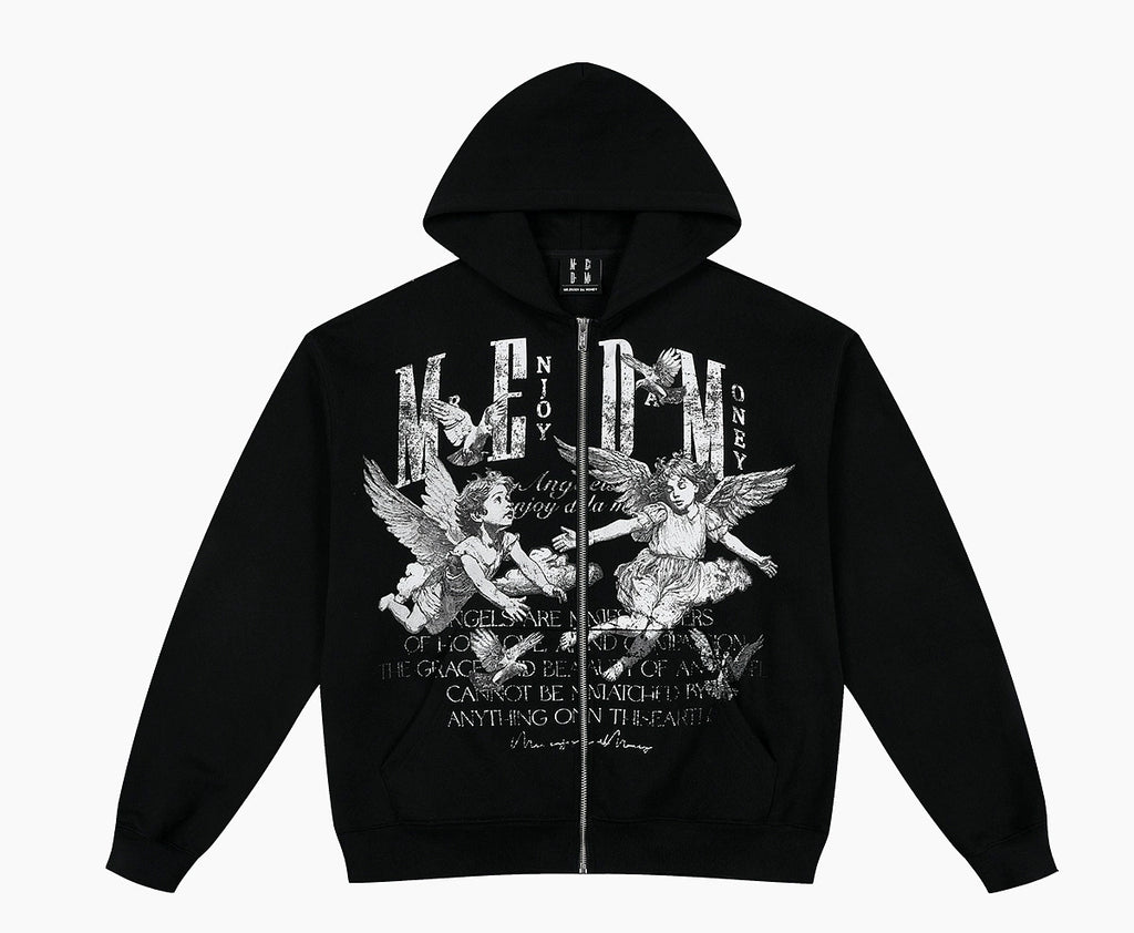 MEDM Angel Patch Casual Hooded Cardigan Sweater