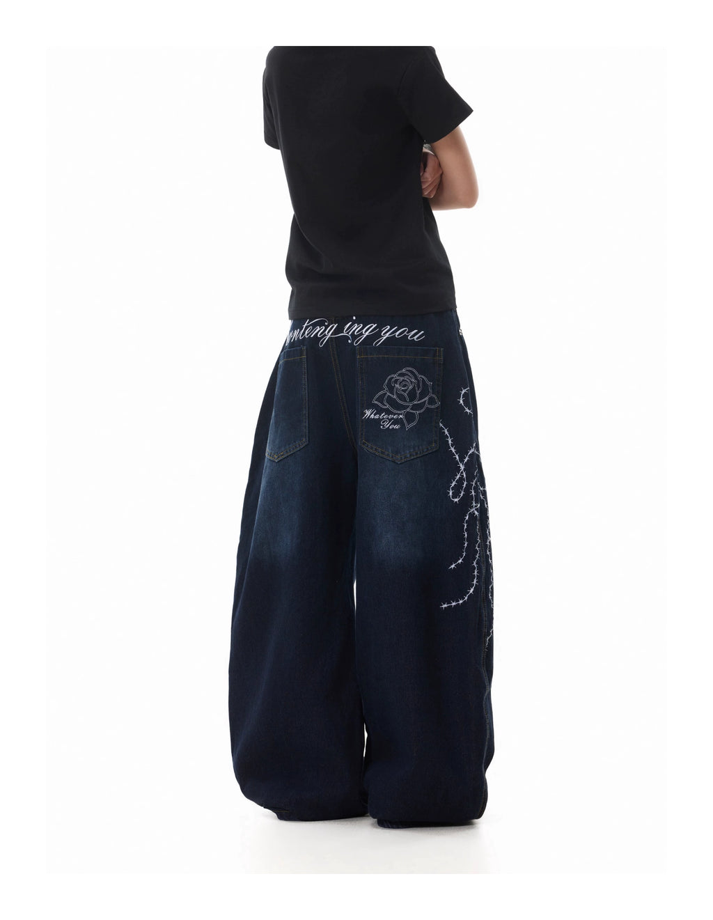 BTSG lightning embroidery washed old scimitar jeans