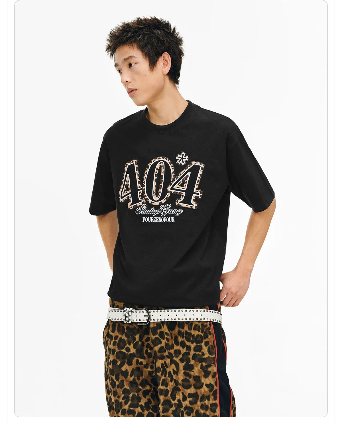 404MOB Leopard Patch Embroidery Loose Tee