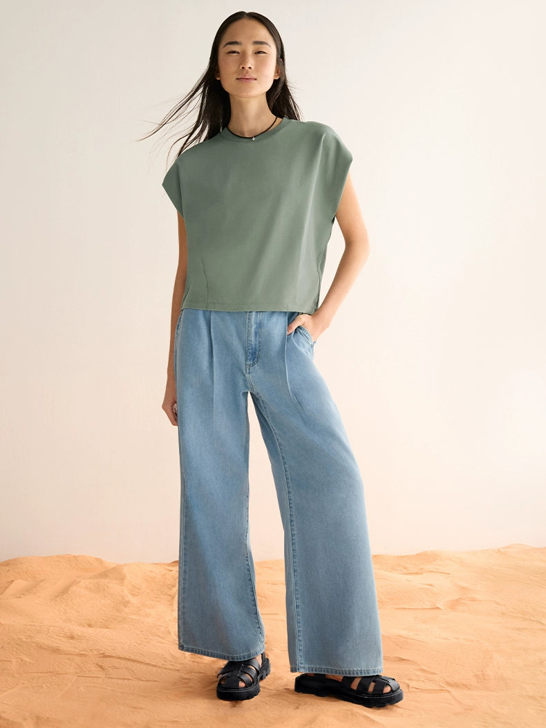 GU Lightweight Belt Wide Leg Casual Jeans