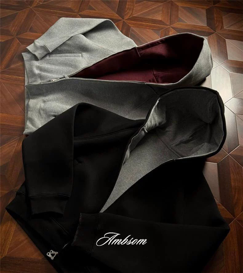 AMBSOM Casual Versatile Zip Hooded Sweater