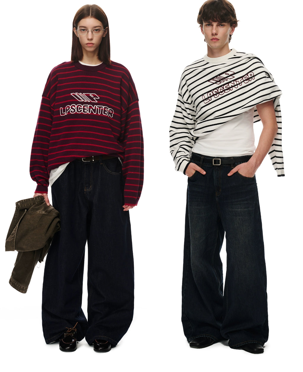 Loopsoon Chain Embroidered Striped Sweater