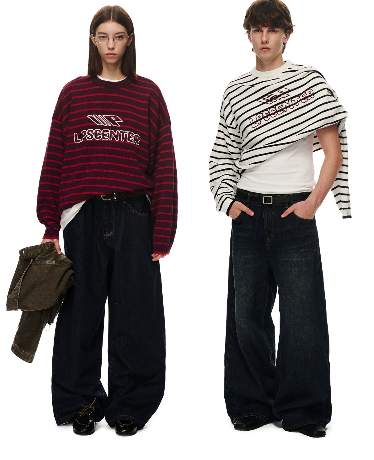 Loopsoon Chain Embroidered Striped Sweater