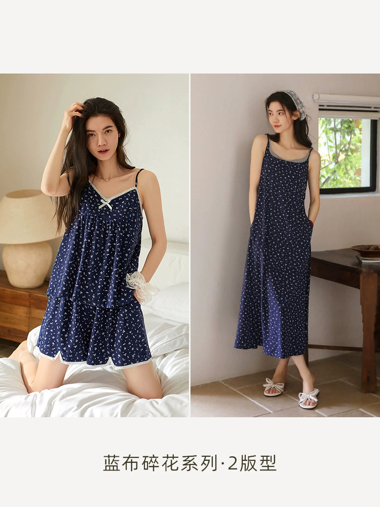 Yuenei with Chest Pad Small Floral Home Suspender Shorts Vest