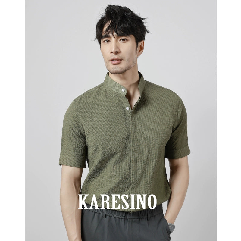 KARESINO Breathable Seersucker Stand-up Collar Shirt
