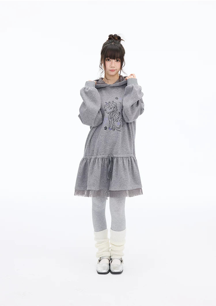 MOMSAYCAN Illustration Thickened Loose Hooded Dress