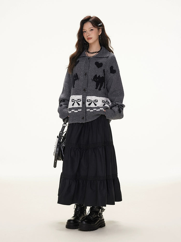 Imone Contrasting Jacquard Soft Waxy Knitted Cardigan