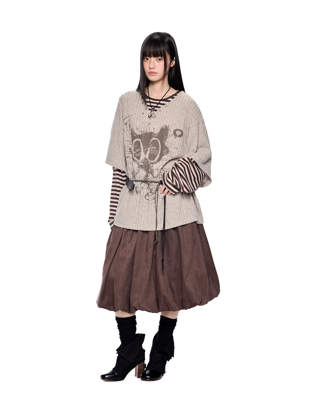 EZEK Fake Two-piece Striped Splicing Long Sleeve