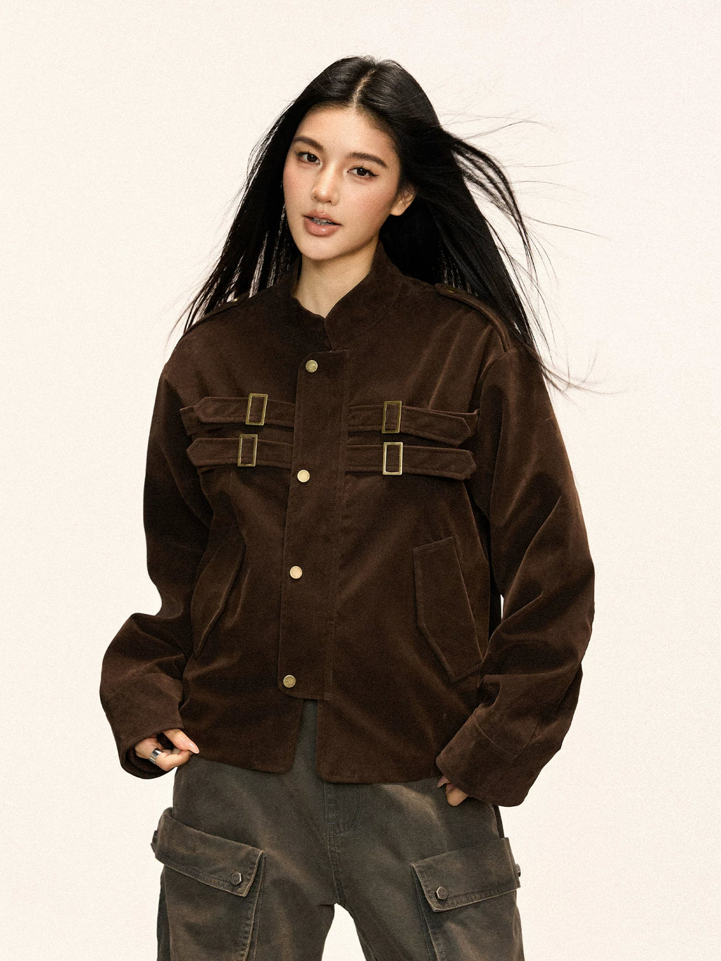 Cherry Melody Vintage Loose Stand-up Jacket