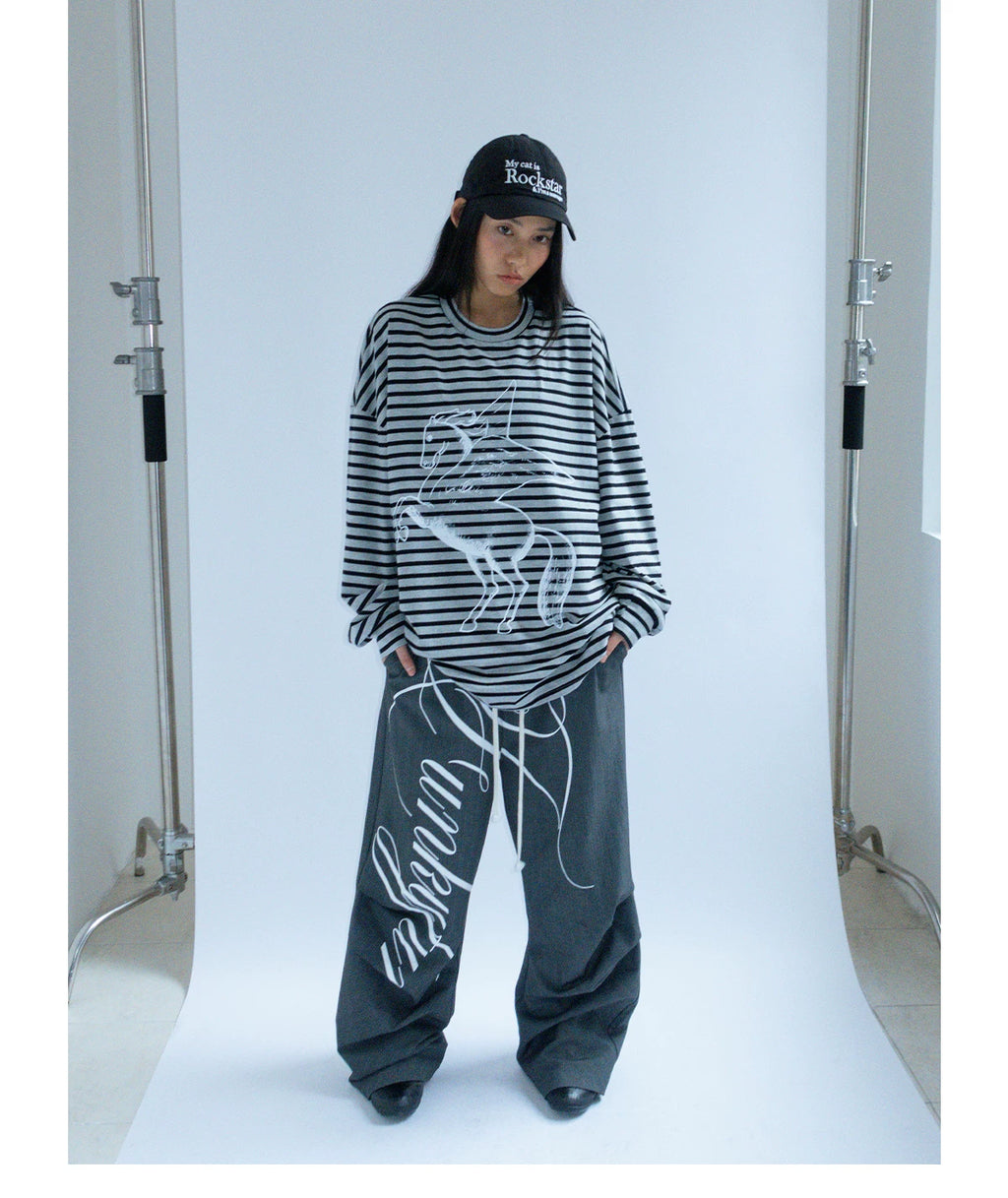 FUNKYFUN Wide-leg Graffiti Suit Pants