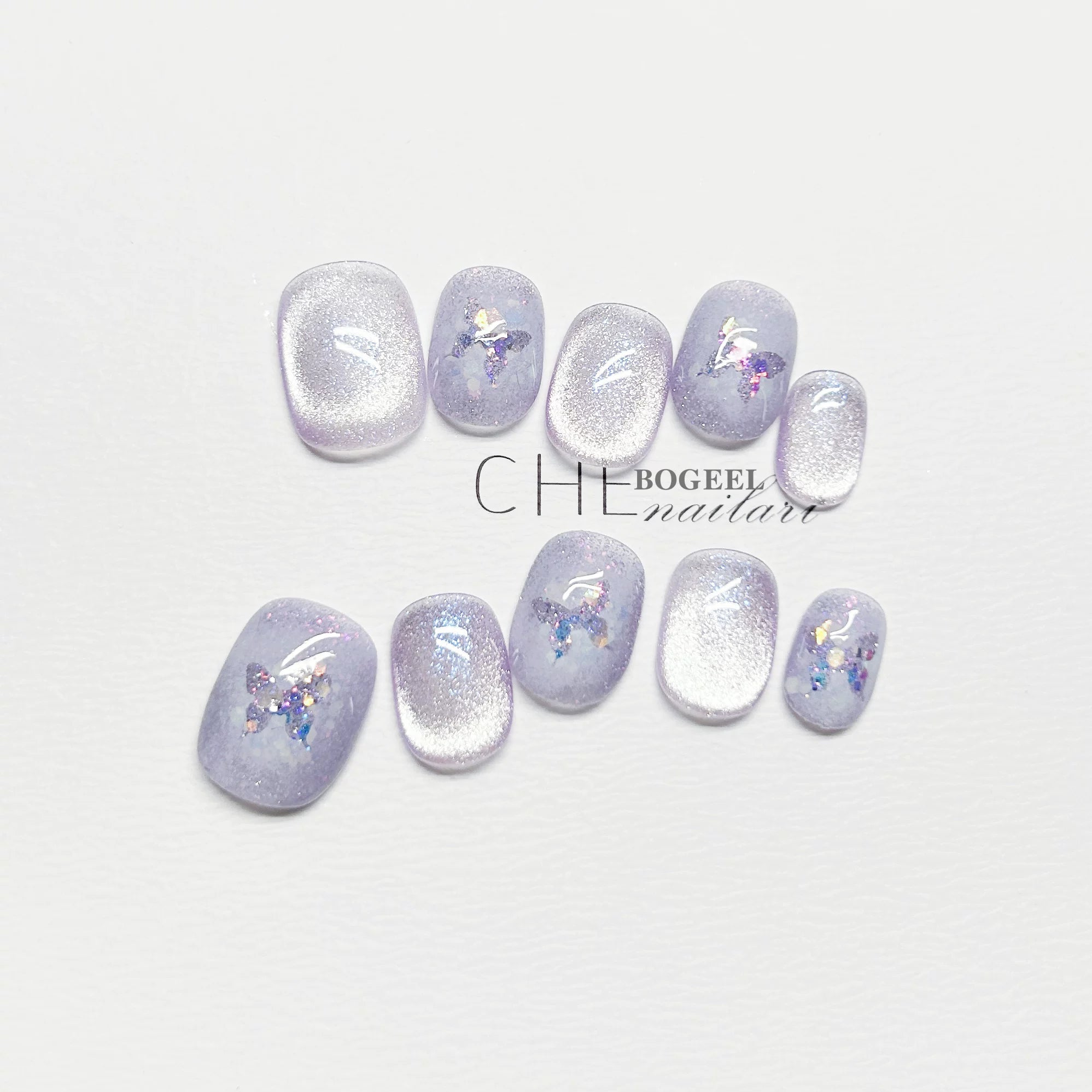 BOGEEL Purple Butterfly Cat Eye White Fairy Air Nail Sticker