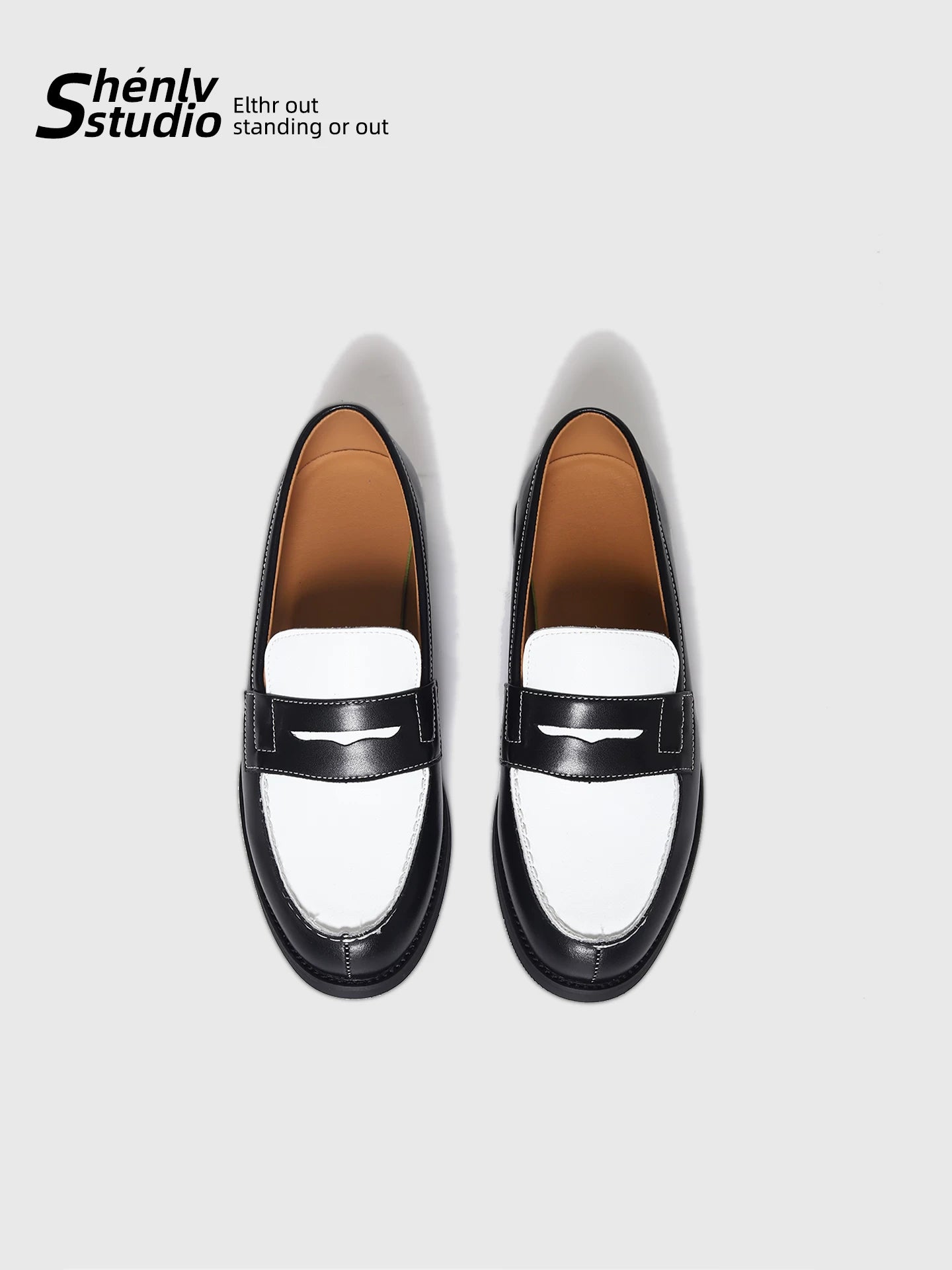 SHENLV STUDIO Open Line Contrasting Color One-pedal Leather Shoes