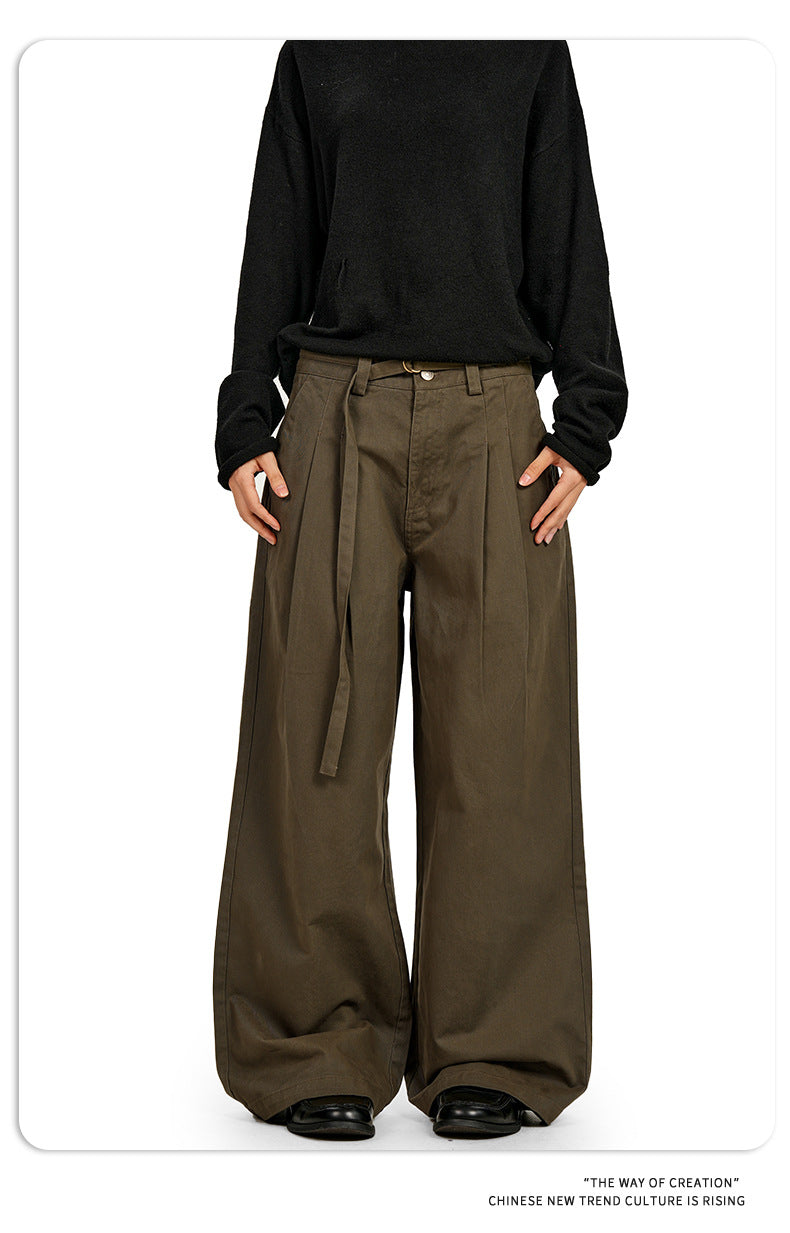 11KN Personalized Belt Pleated and Drape Wide-leg Pants