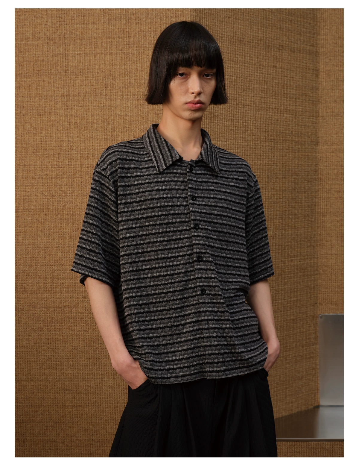 JCAESAR Striped Knitted Loose Short-sleeved Shirt
