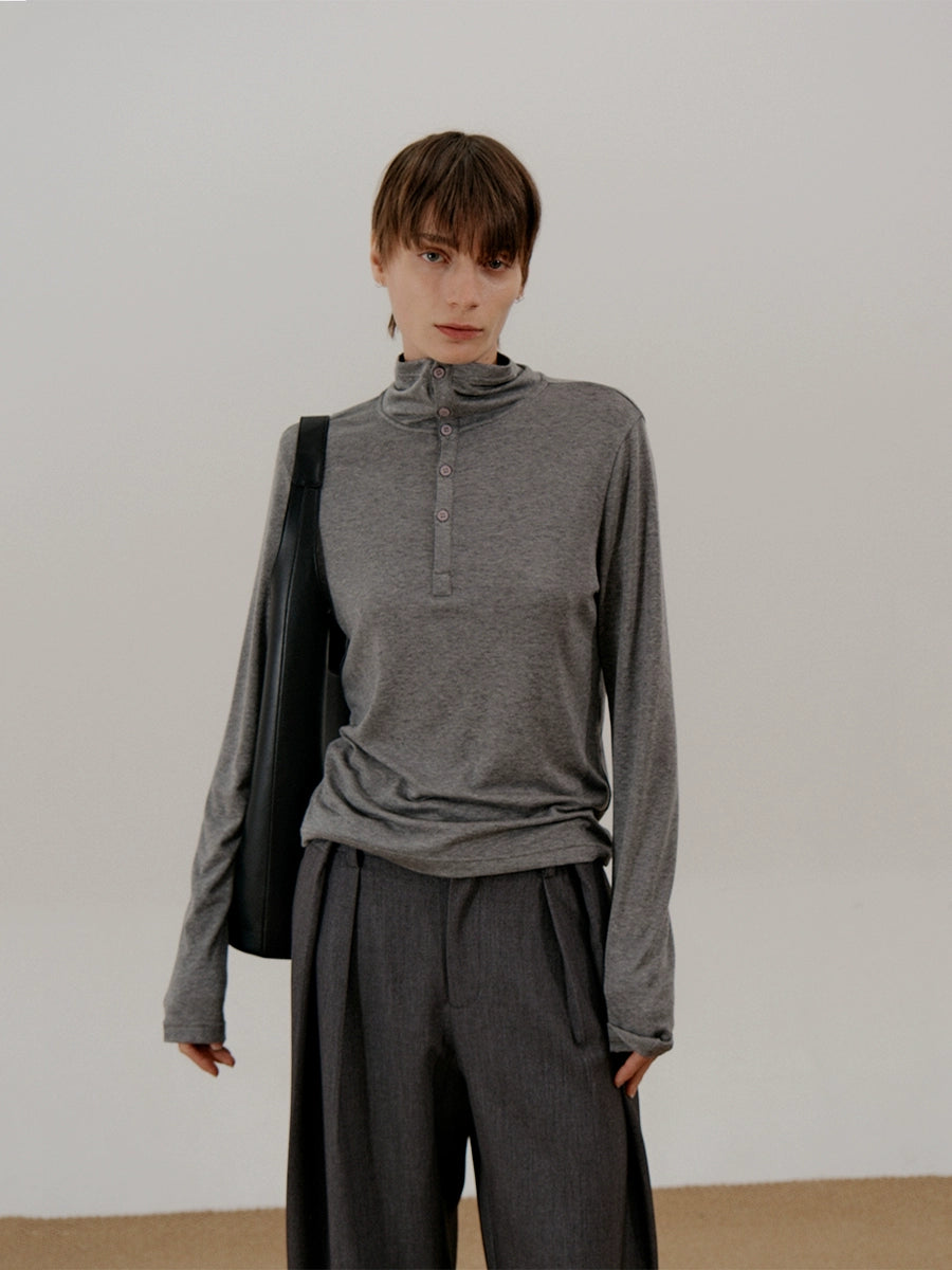 COLN Casual Turtleneck Button Long Sleeve