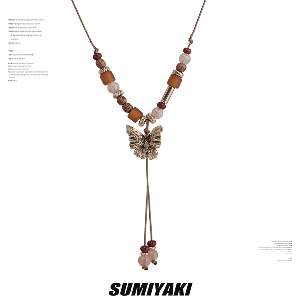 SUMIYAKI Vintage Beaded Butterfly Necklace