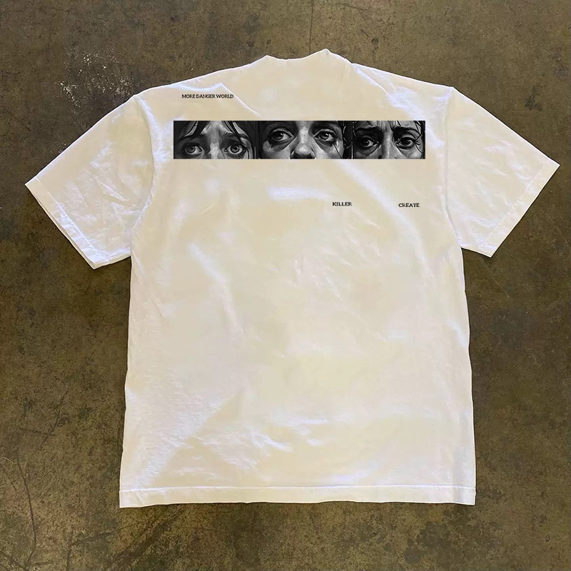UPUPXIA Portrait Glasses Printing Loose Tee