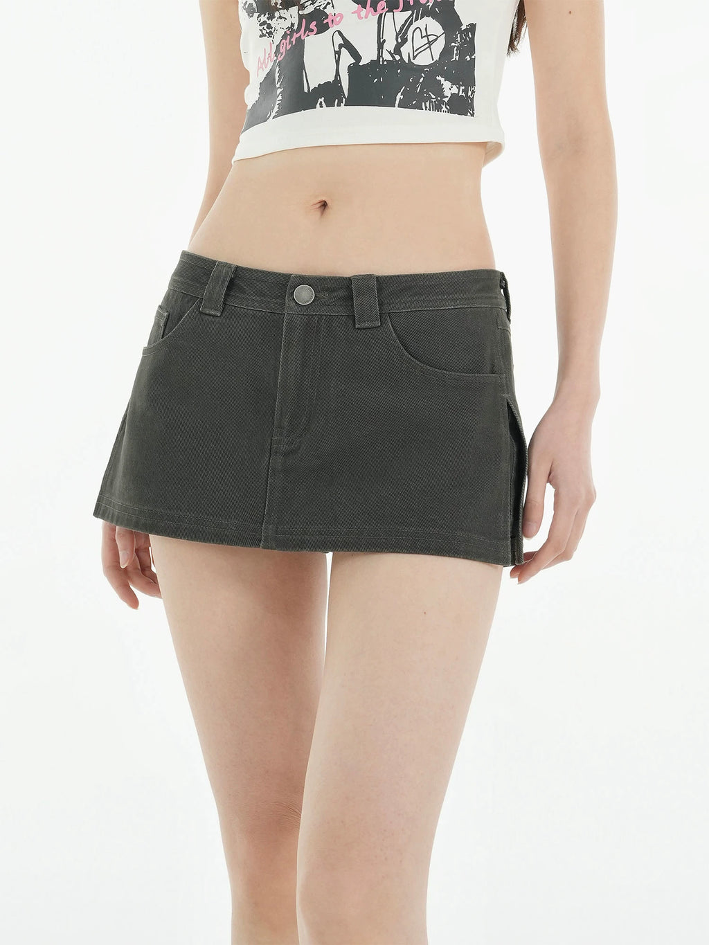 Jim Kennet Vintage Work Wear Fake Two-Piece Denim Skirt