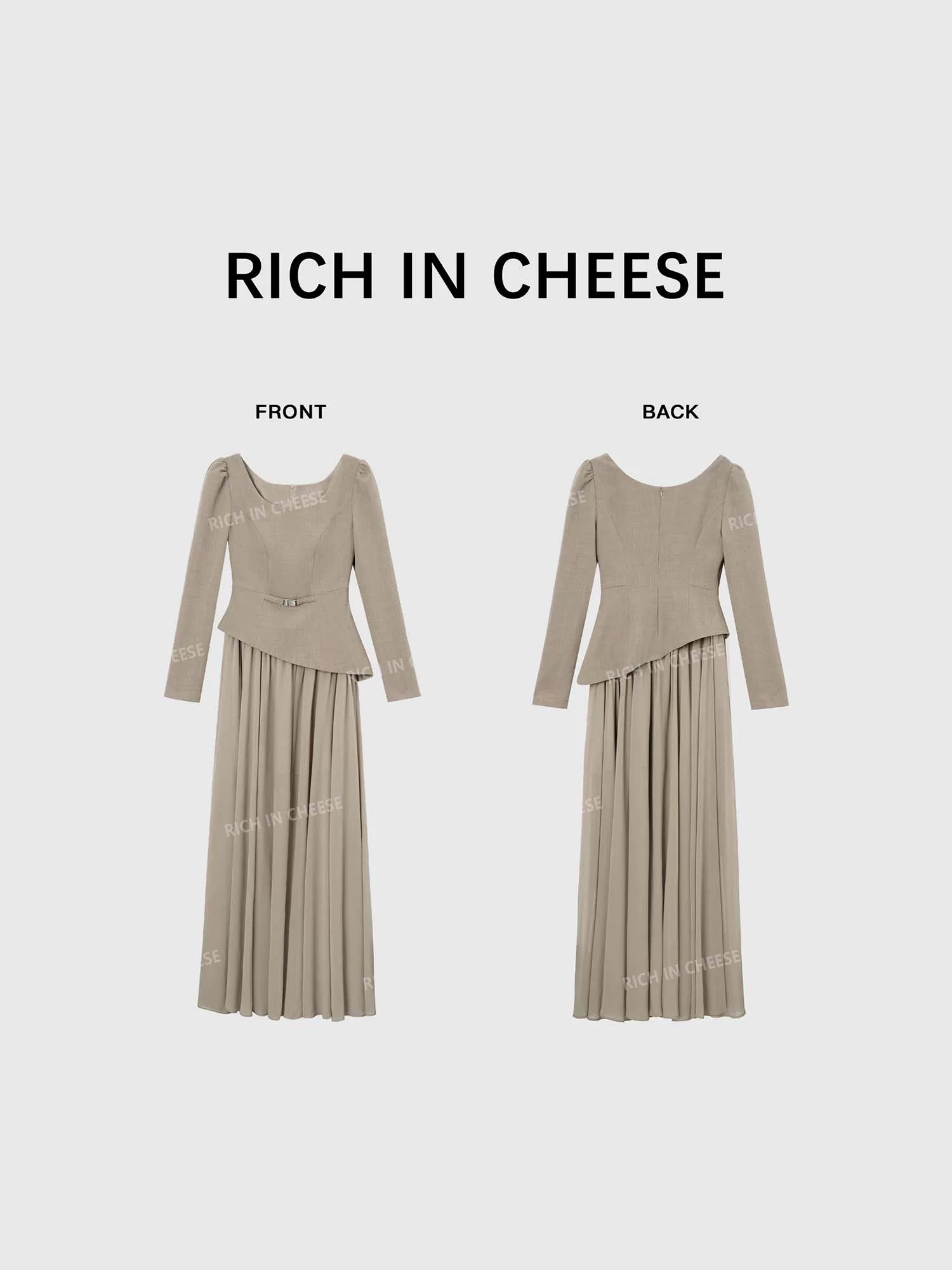 RICH IN CHEESE Mesh Stitching Waist Slim Dress