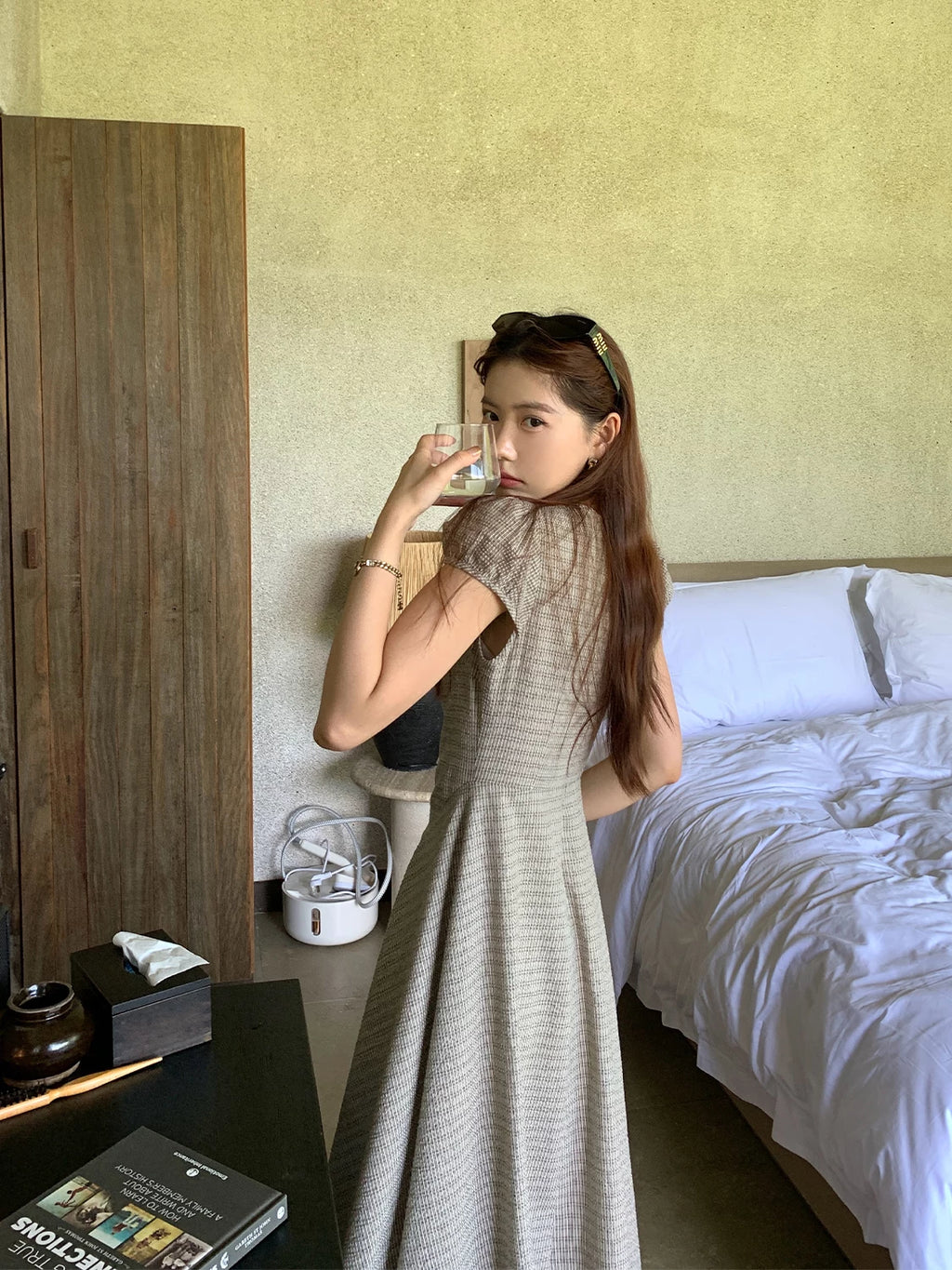 YOUNG KYLIN Retro Striped A-word Waist Dress