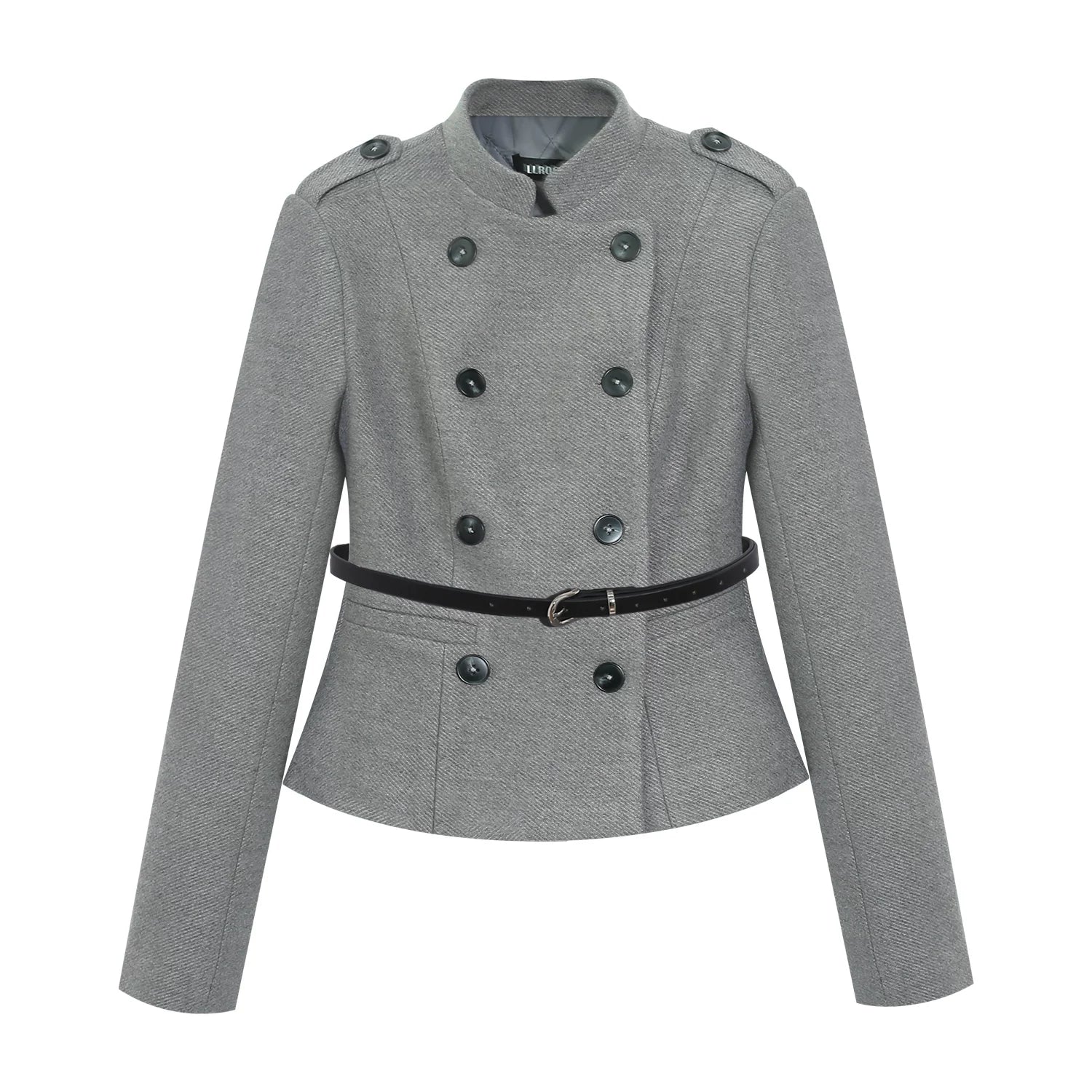 LLROGE Versatile Slim-fitting Gray Stand-up Collar Cropped Woolen Jacket