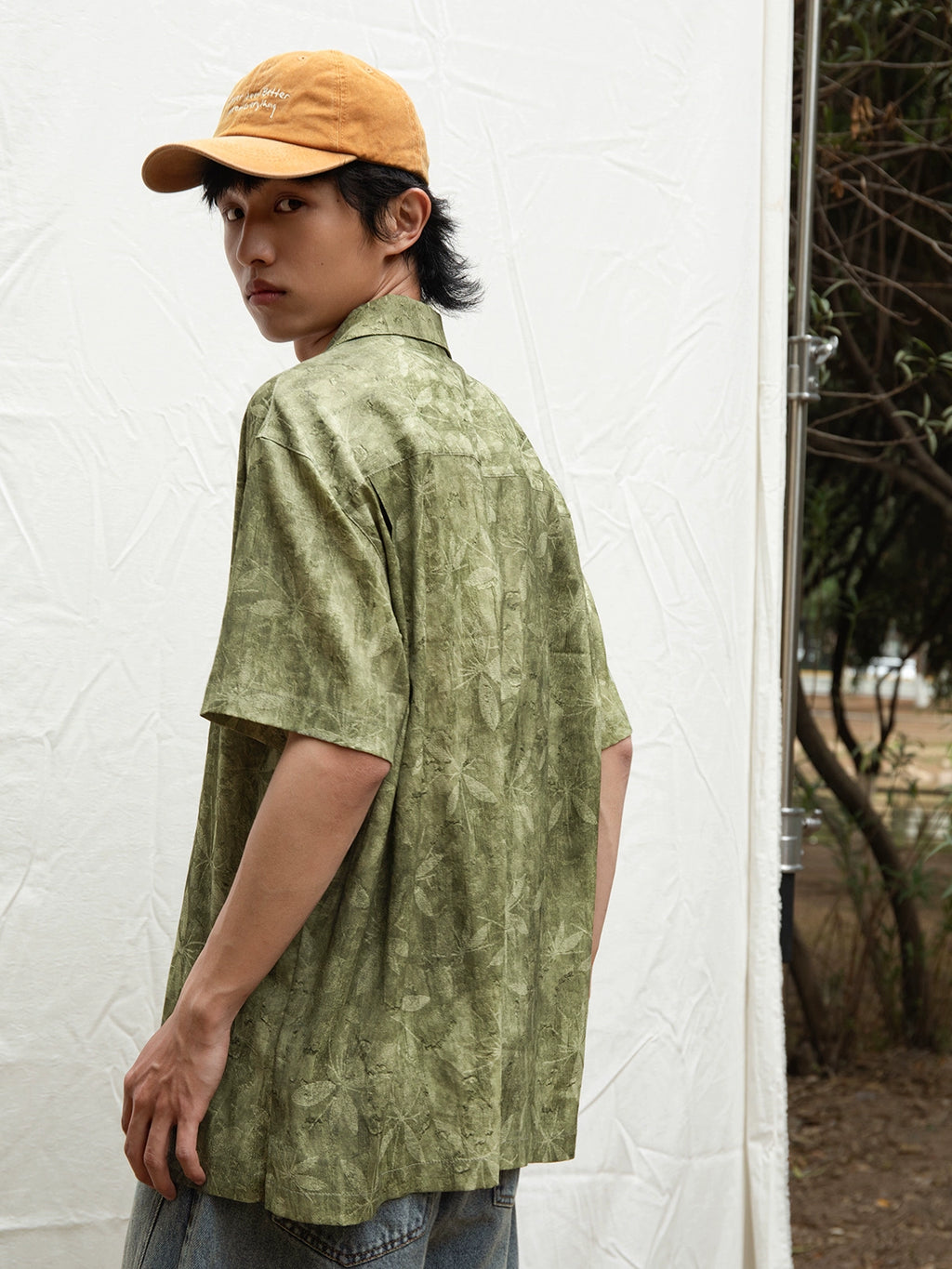 Mentmate Natural Tree Pattern Cuban Neck Short Sleeve Shirt