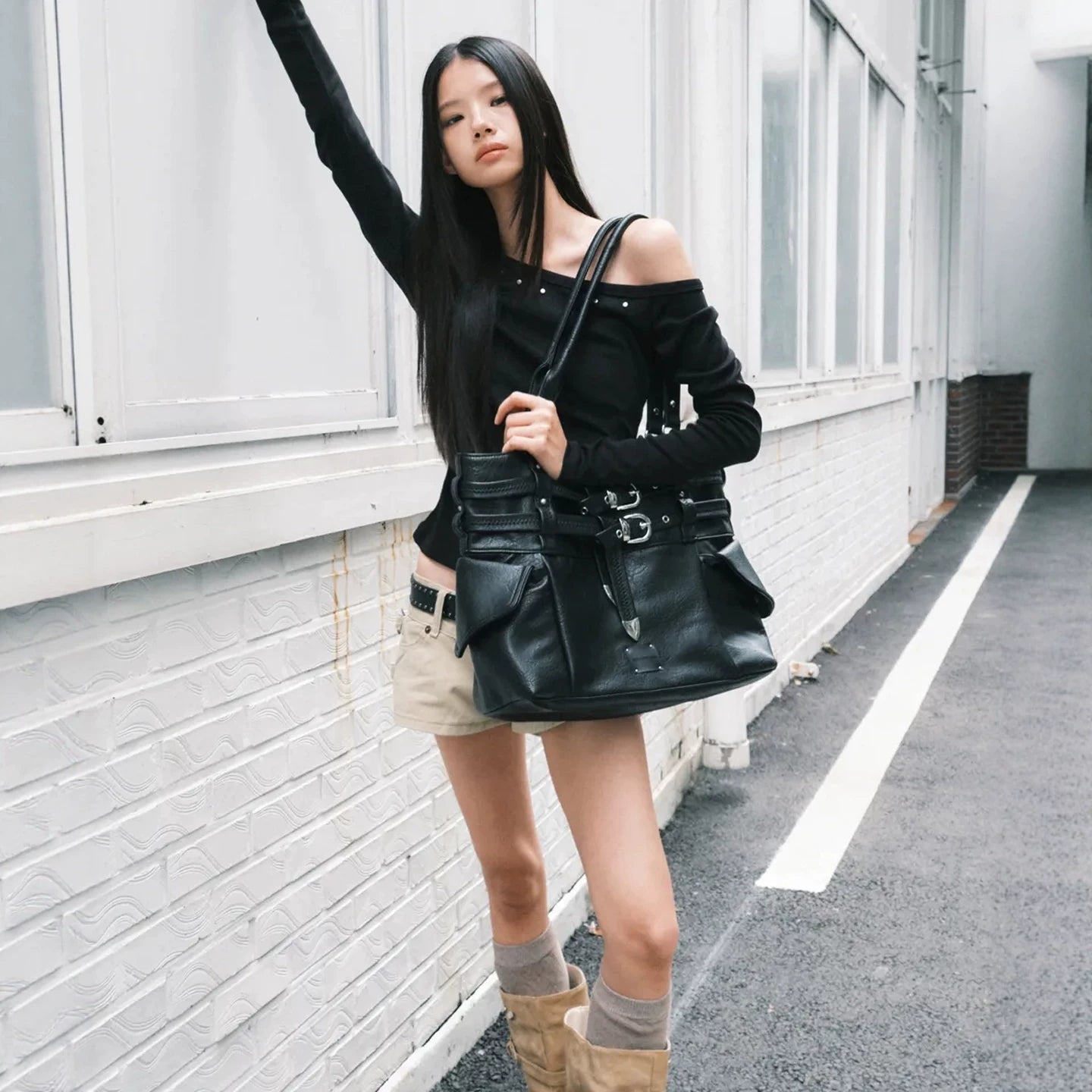 SQUARE x LINY LIBERTY Vintage Belt Buckle Mechanical Locomotive Wind Tote Bag