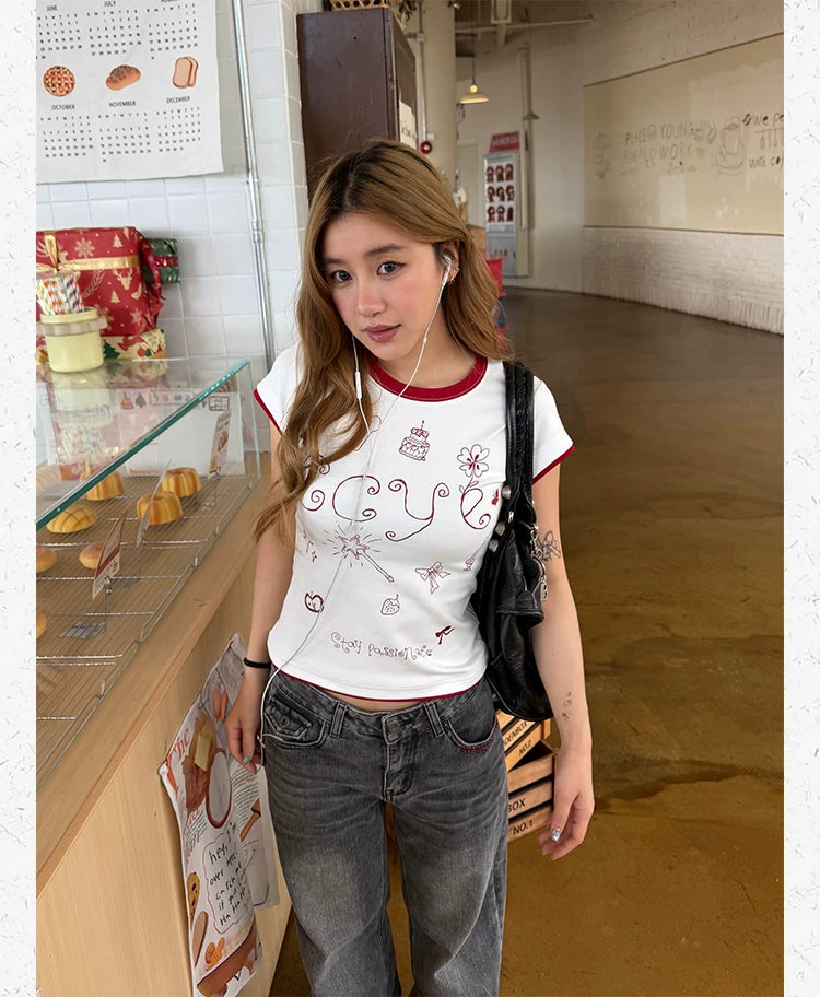 CCYE Fake Two Pieces Slim Stitching Contrasting Tee