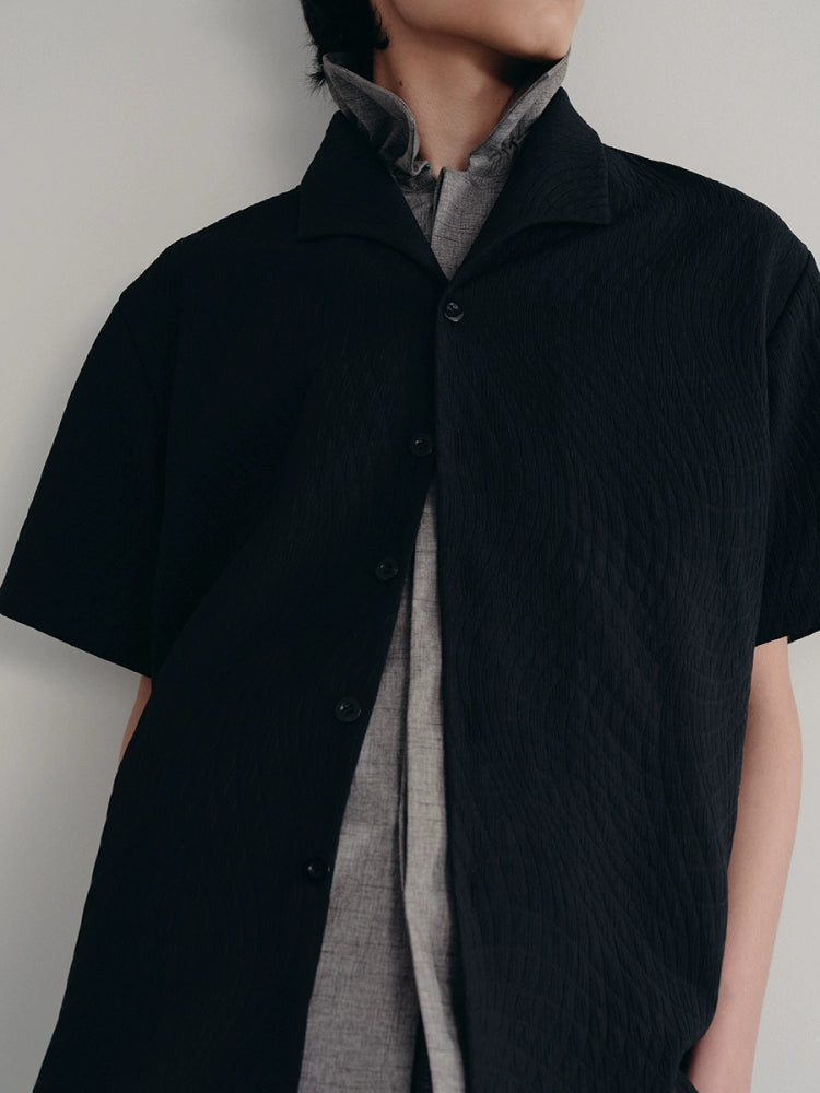 JCAESAR Seagull Collar Leaf Pattern Shirt