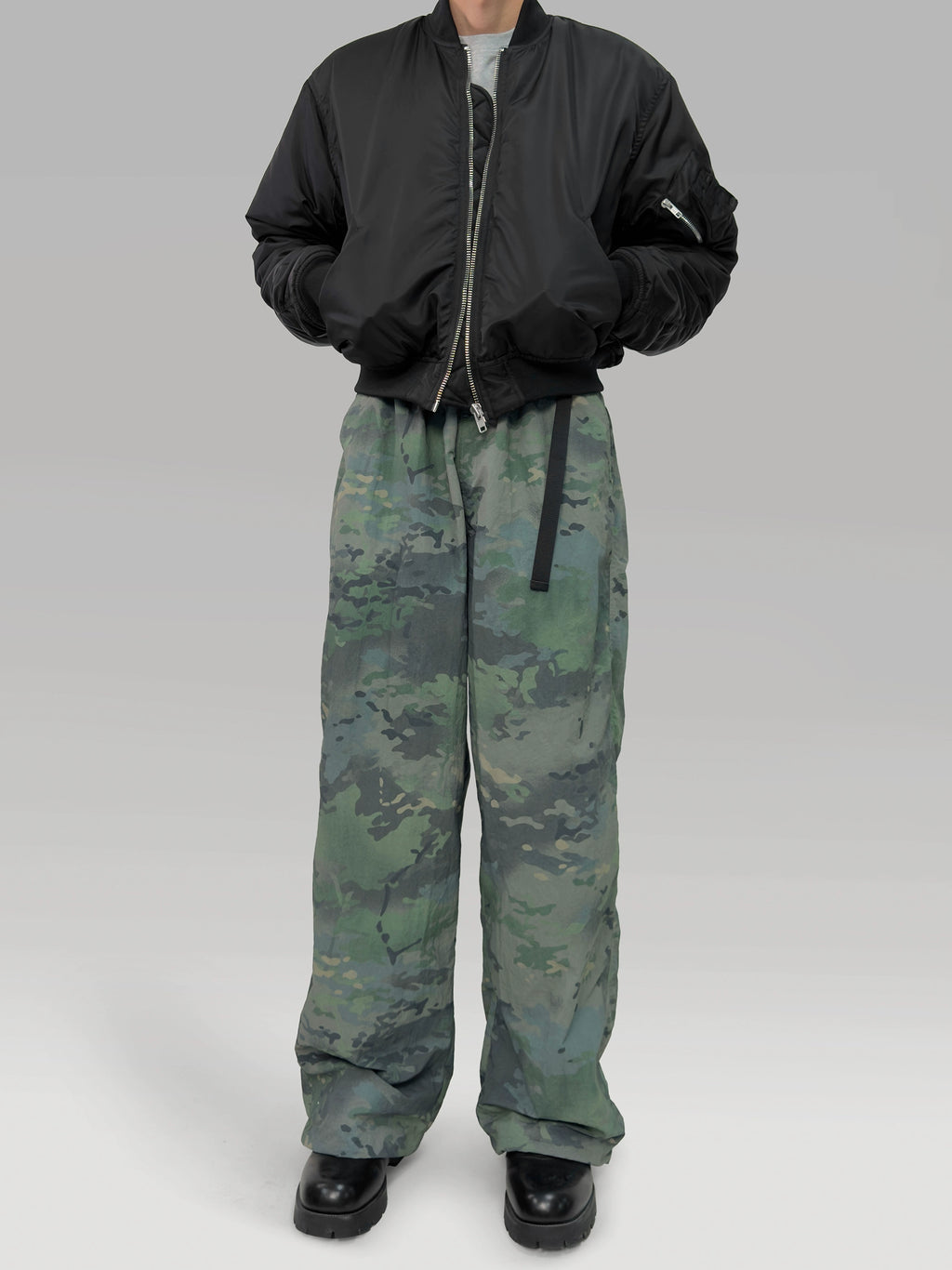 PLUS NO LOGO Green Camouflage Loose Wide-leg Sports Trousers